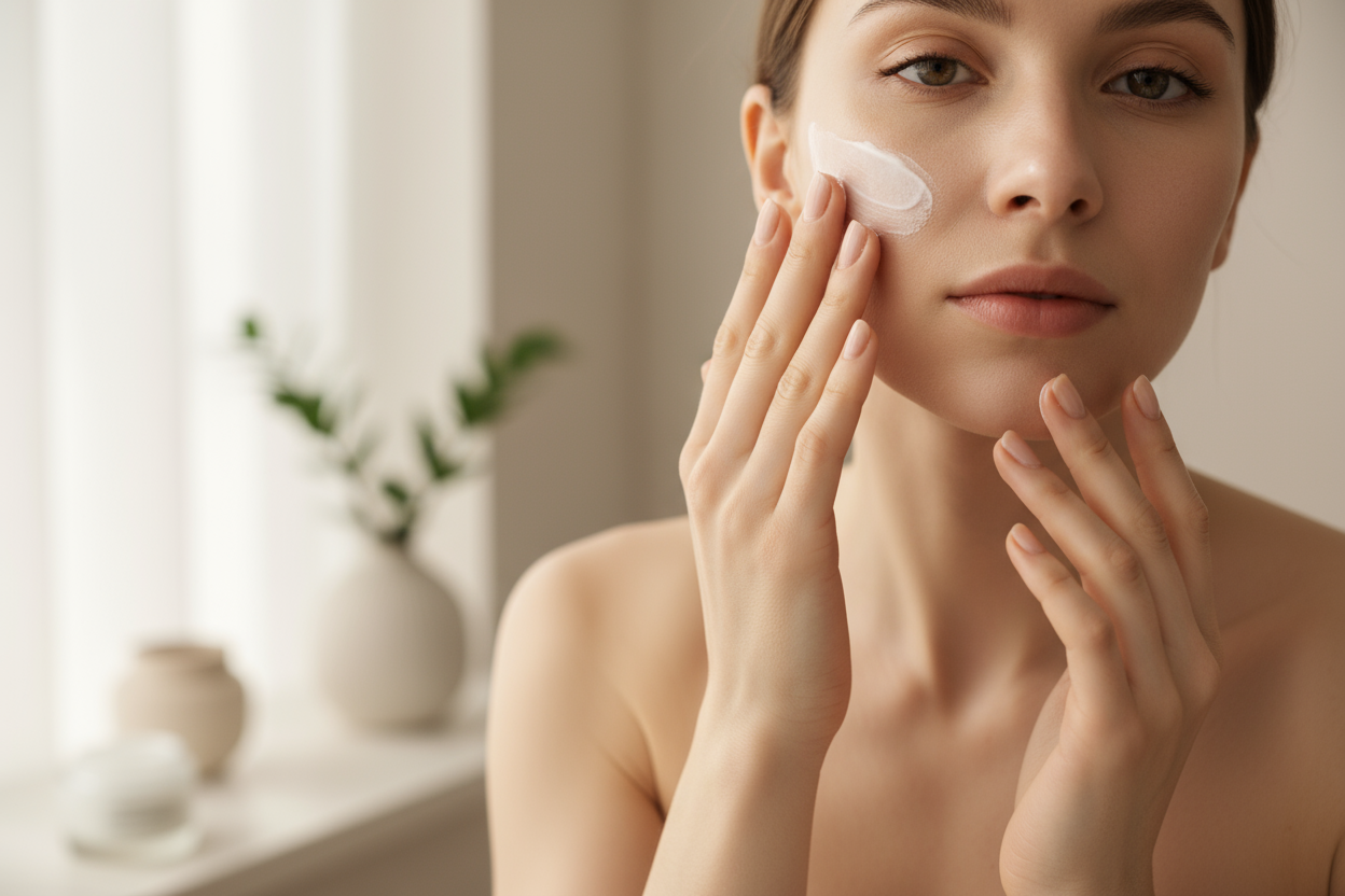 I need an image of someone applying skin care